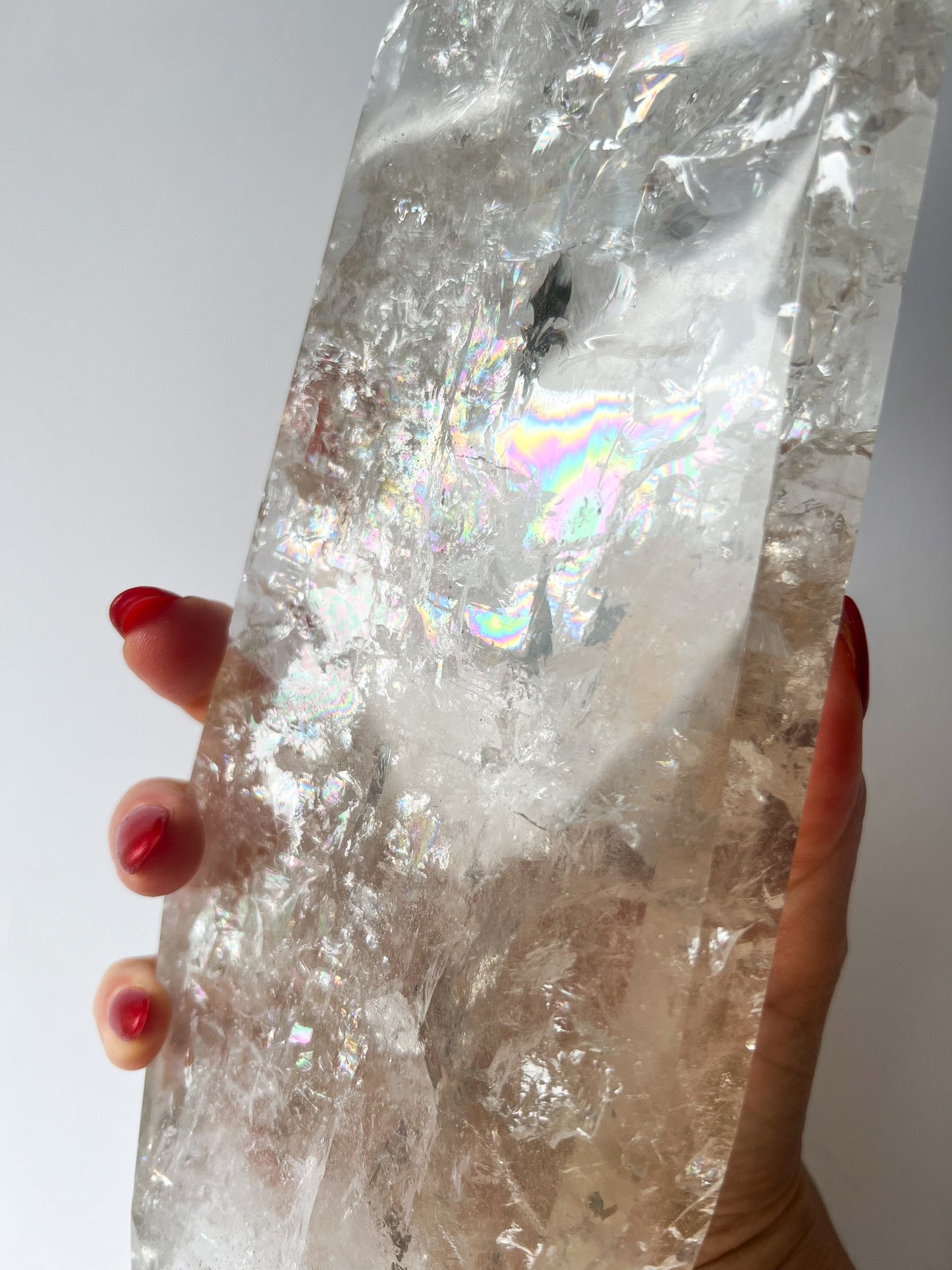 Polished Smoky Lemurian Quartz on Stand
